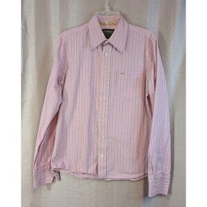 Hollister Shirt Men's Size Large Pink Stripe Button Up Long Sleeve Cotton Preppy